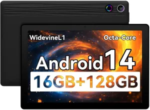 Tablet, Android Tablet, 16GB RAM 128GB ROM 1TB Expansion, 8-Core Processor, Android 14 ,11 inch 1280x800 FHD Touch Screen, Widevine L1, Dynamic Halo, Dual Camera, WiFi6,BT5.3, 6800mAh Battery,Black