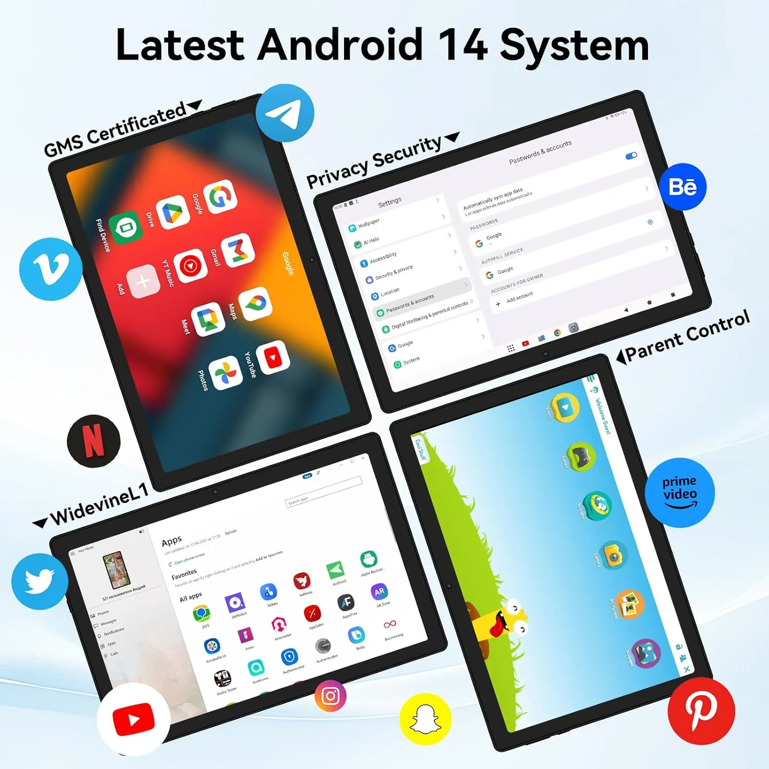 Tablet, Android Tablet, 16GB RAM 128GB ROM 1TB Expansion, 8-Core Processor, Android 14 ,11 inch 1280x800 FHD Touch Screen, Widevine L1, Dynamic Halo, Dual Camera, WiFi6,BT5.3, 6800mAh Battery,Black
