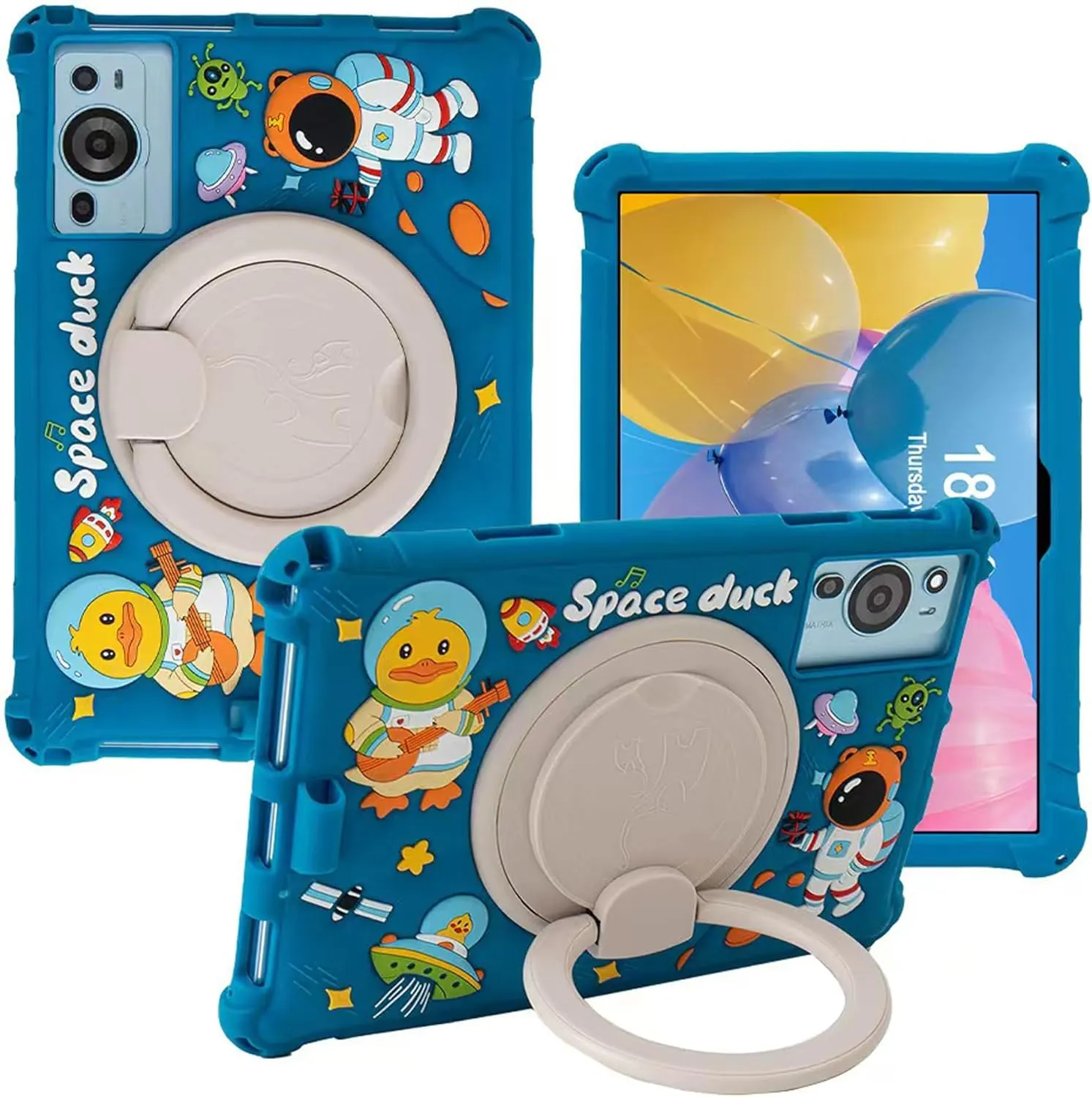 Tablet Case for TCL Tab 10 5G Case 10.1 Inch/TCL Tab 10S 9081X/9080G/9183W,Soft Anti-Stress Silicone Case with Rotate Stand/Pencil Holder/Shoulder Strap/Pen for TCL Tab 10.1 Inch (Sea Blue)