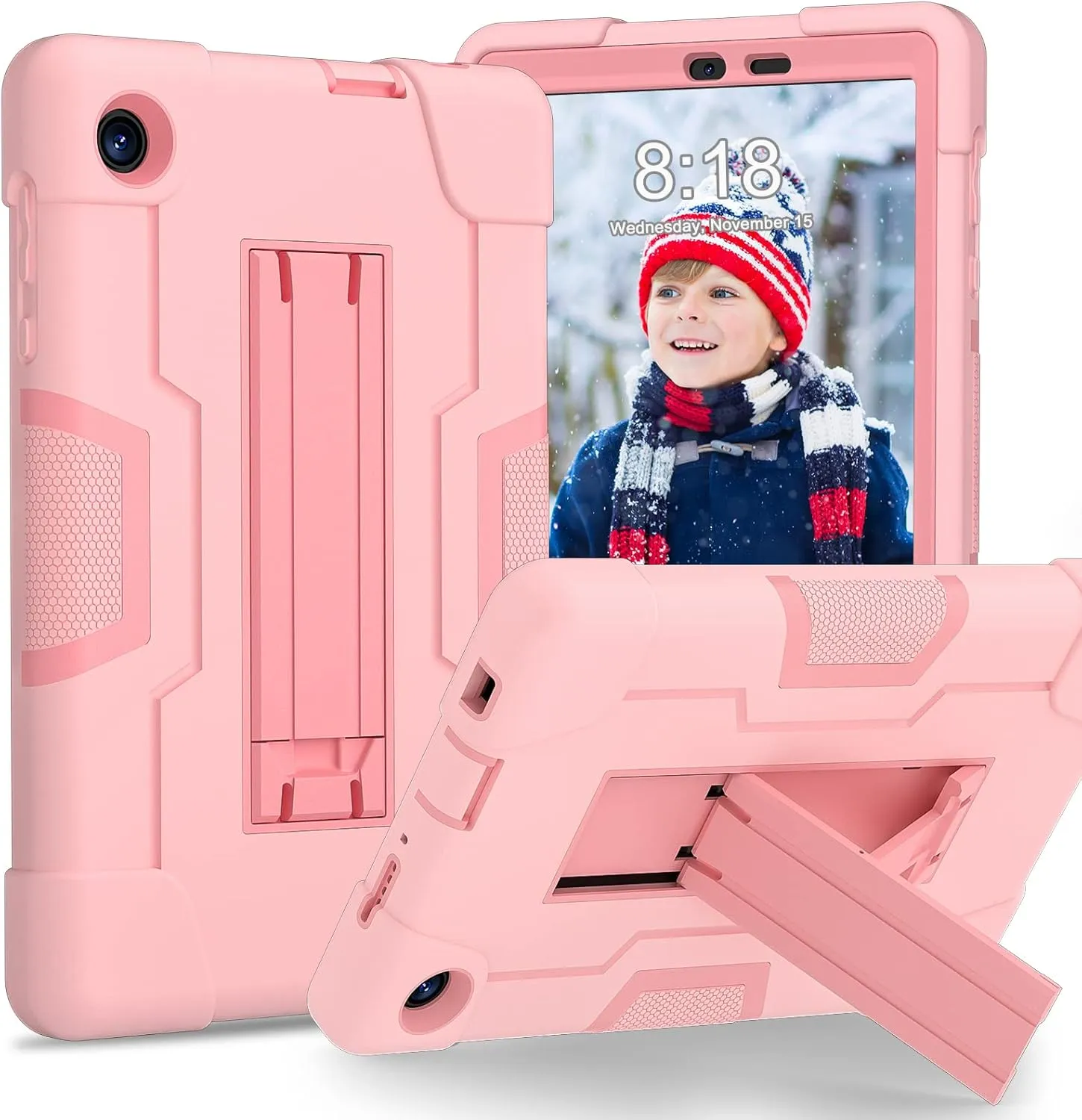 Tablet Case for TCL TAB 8 LE 9137W / TAB 8 WiFi 9132X, Military Grade Shockproof Silicone Cover with Kickstand, Rose Gold