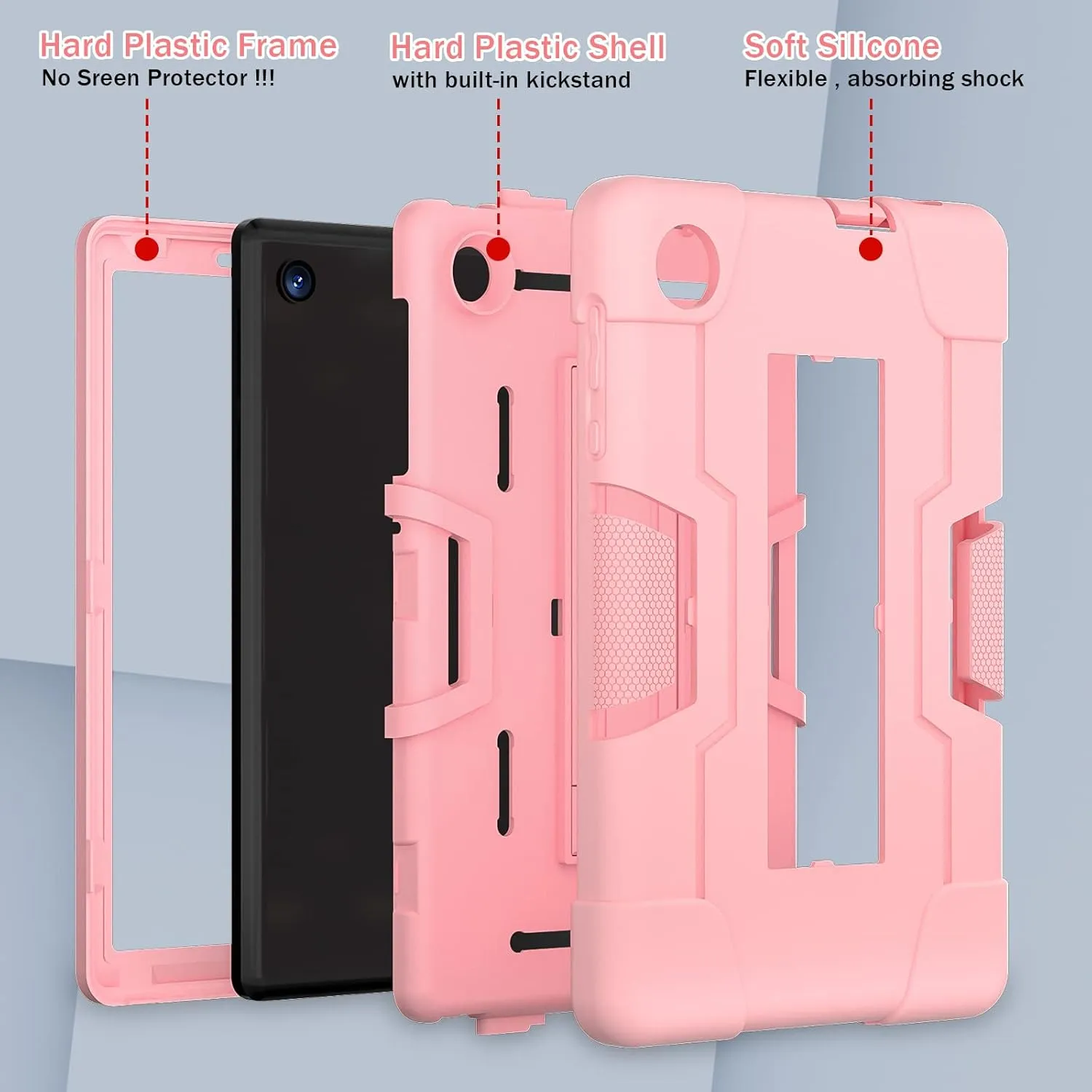 Tablet Case for TCL TAB 8 LE 9137W / TAB 8 WiFi 9132X, Military Grade Shockproof Silicone Cover with Kickstand, Rose Gold