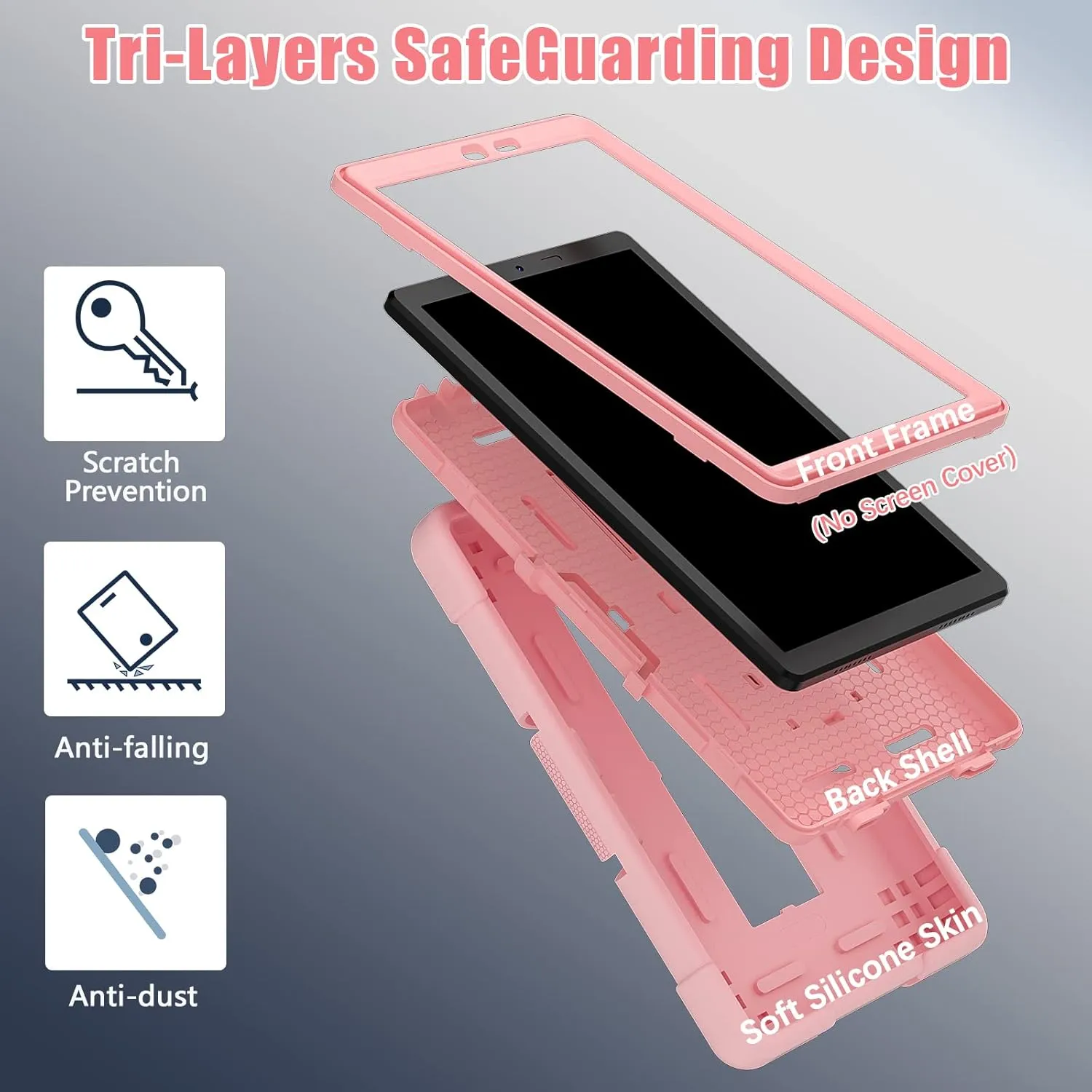 Tablet Case for TCL TAB 8 LE 9137W / TAB 8 WiFi 9132X, Military Grade Shockproof Silicone Cover with Kickstand, Rose Gold