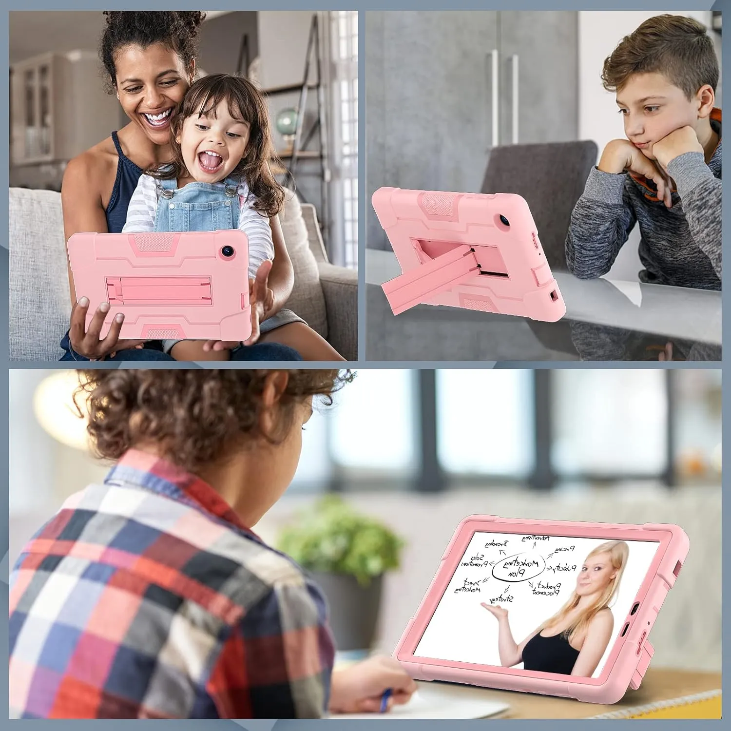 Tablet Case for TCL TAB 8 LE 9137W / TAB 8 WiFi 9132X, Military Grade Shockproof Silicone Cover with Kickstand, Rose Gold