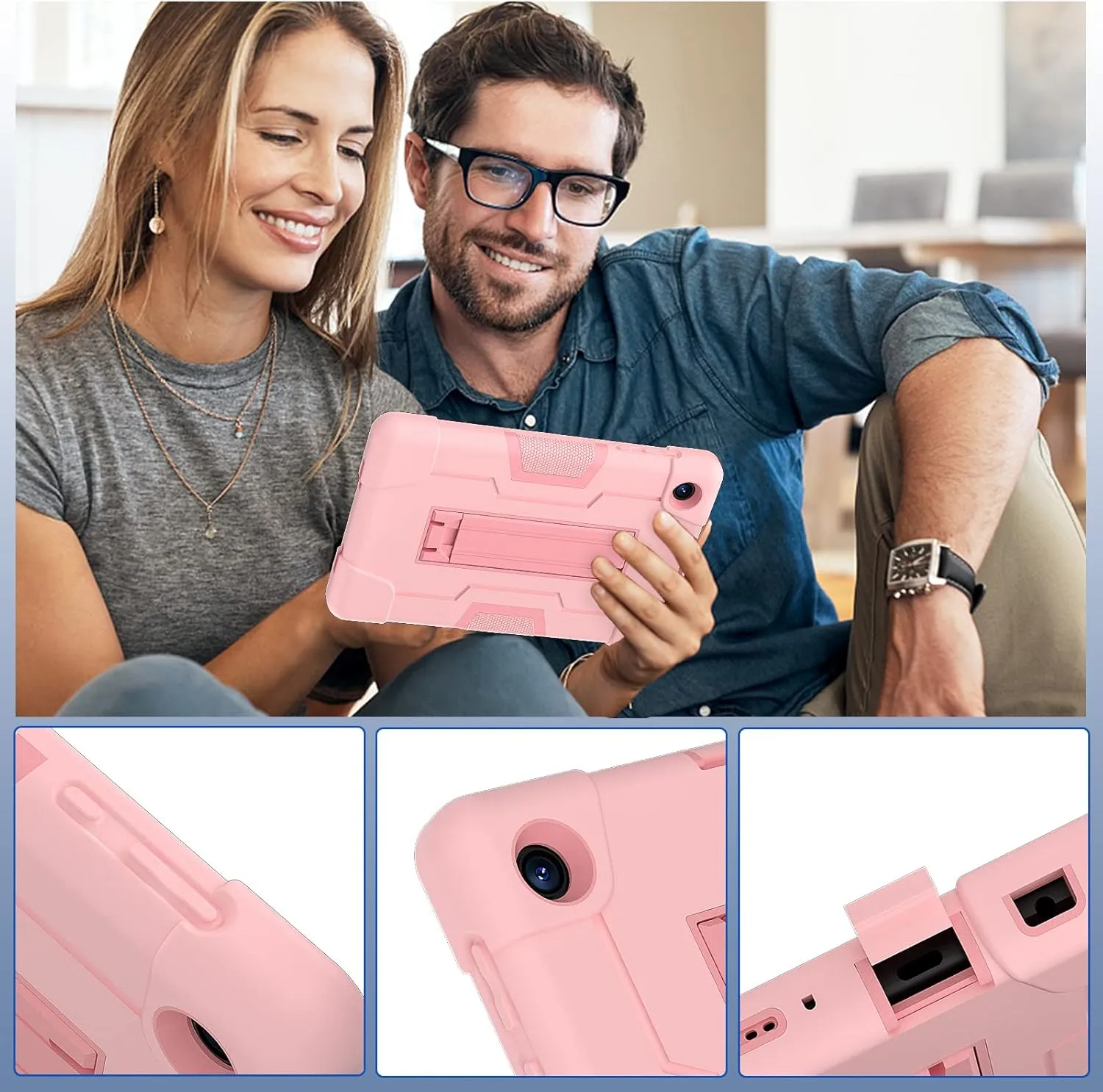 Tablet Case for TCL TAB 8 LE 9137W / TAB 8 WiFi 9132X, Military Grade Shockproof Silicone Cover with Kickstand, Rose Gold