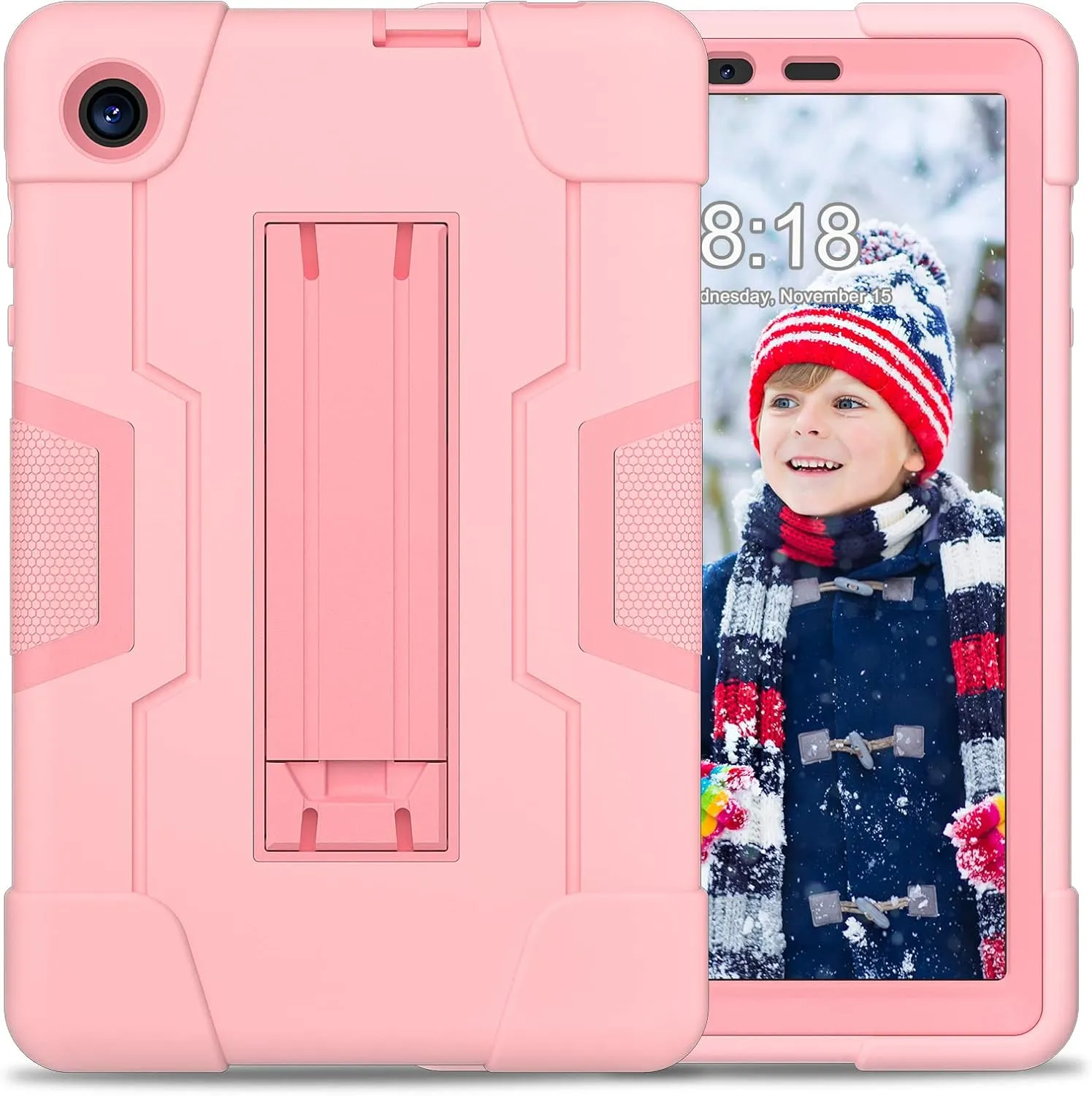 Tablet Case for TCL TAB 8 LE 9137W / TAB 8 WiFi 9132X, Military Grade Shockproof Silicone Cover with Kickstand, Rose Gold