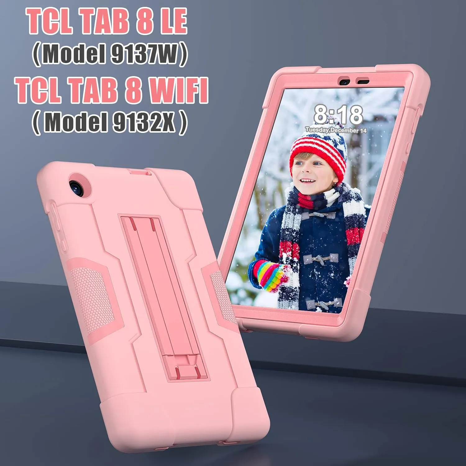 Tablet Case for TCL TAB 8 LE 9137W / TAB 8 WiFi 9132X, Military Grade Shockproof Silicone Cover with Kickstand, Rose Gold