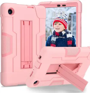 Tablet Case for TCL TAB 8 LE 9137W / TAB 8 WiFi 9132X, Military Grade Shockproof Silicone Cover with Kickstand, Rose Gold