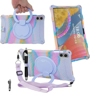 Tablet Case for Teclast T50 Pro 11 inch Soft Anti-Stress Silicone Case with 360° Rotate Stand/Pencil Holder/Shoulder Strap/Pen for Teclast T50 Pro (Colorful Purple)