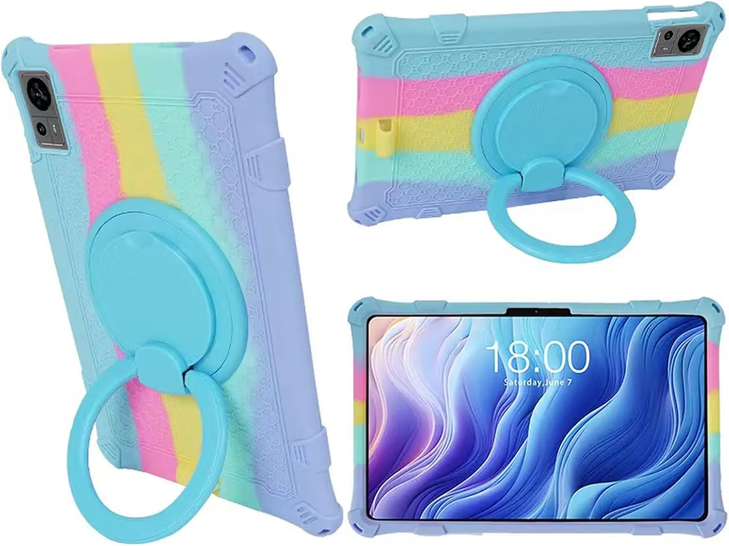 Tablet Case for Teclast T60 12 Inch,Soft Anti-Stress Silicone Case with Rotate Stand/Pencil Holder/Shoulder Strap/Pen for Teclast T60 (Colorful Light Blue)