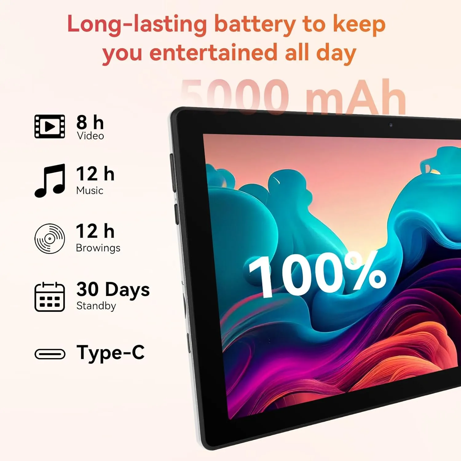 Tablet,10.1" Android Tablet with Octa-core Processor 8GB RAM 64GB ROM HD IPS Touchscreen 8H Battery, Wi-Fi 6, BT 5.0, Dual Camera, Tablets 2025