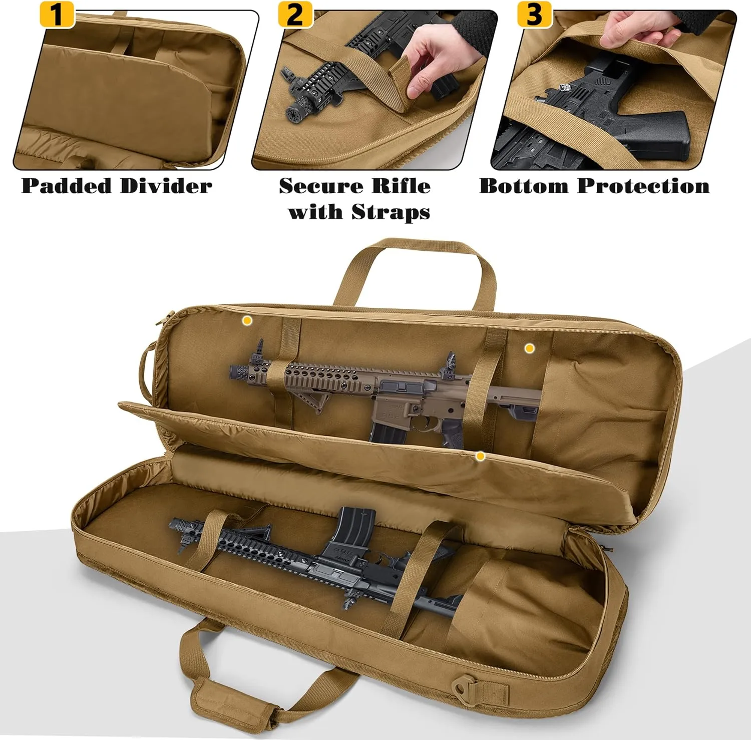 Tactical Rifle Bag Backpack Fits 36” Rifles, Soft Rifle Case with 3 Magazine Holders, Padded Shoulder Straps, Lockable Zipper and Molle System for Hunting and Shooting