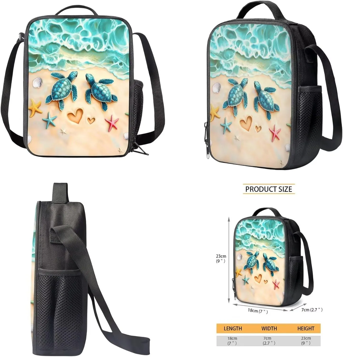 Talayituse Beach Turtle Heart Starfish Print School Backpack Set for Boys Teens 3 Pack Lightweight Bookbag Travel Daypack with Lunch Bag and Pencil Case for Kids Teens