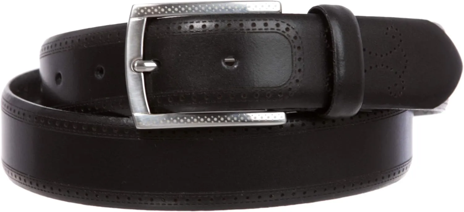 TALLIA Men's 1 1/4" Feather Edged Laser Patterned Leather Dress Belt