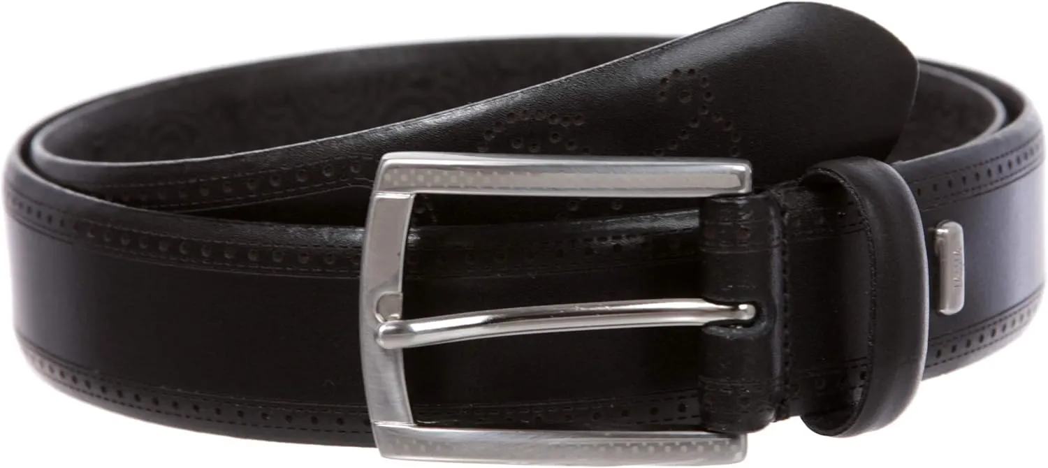 TALLIA Men's 1 1/4" Feather Edged Laser Patterned Leather Dress Belt