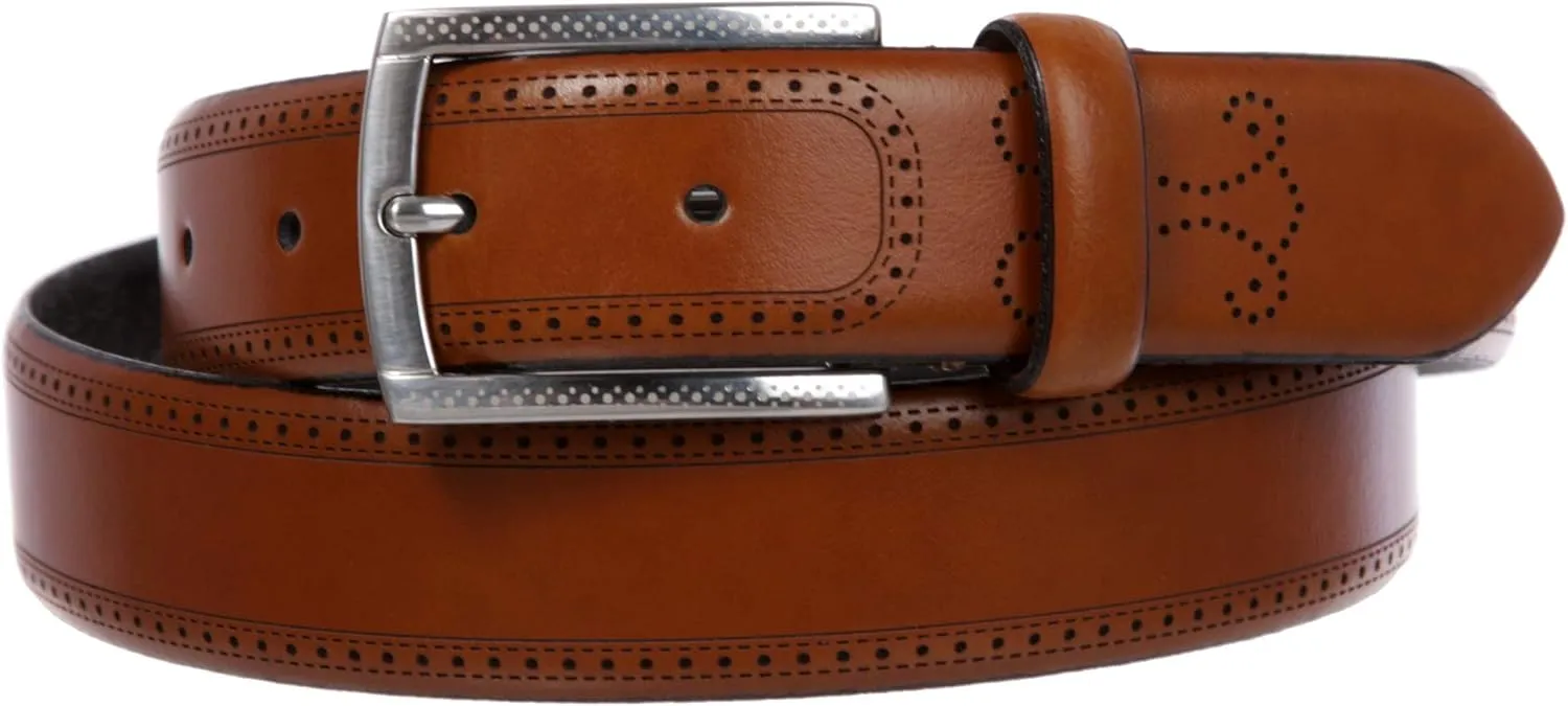 TALLIA Men's 1 1/4" Feather Edged Laser Patterned Leather Dress Belt