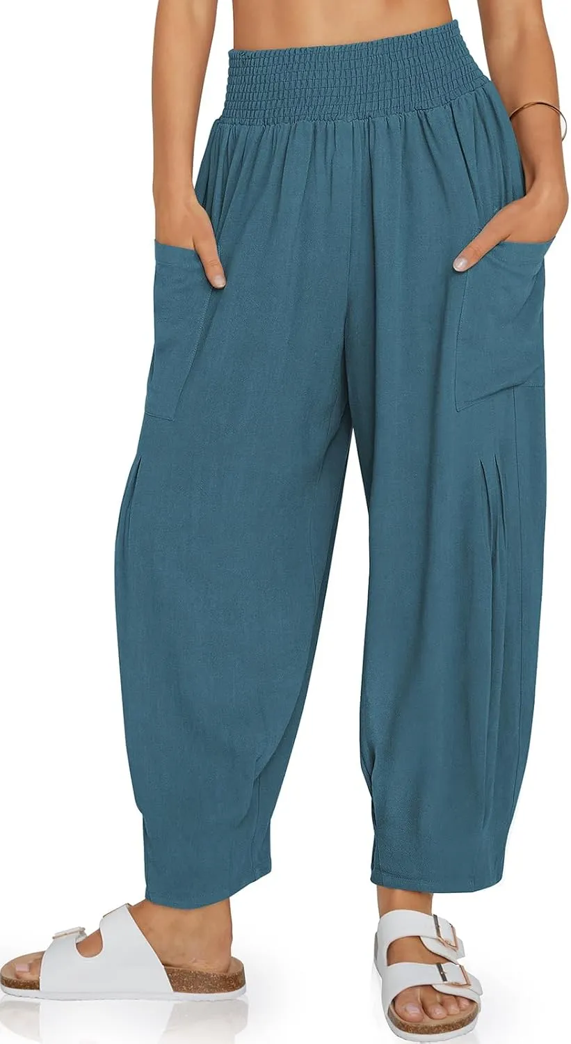 TARSE Women Linen Boho Pants Summer Casual Loose High Waist Cargo Lounge Harem Pant 2025 Beach Travel Vacation Outfits