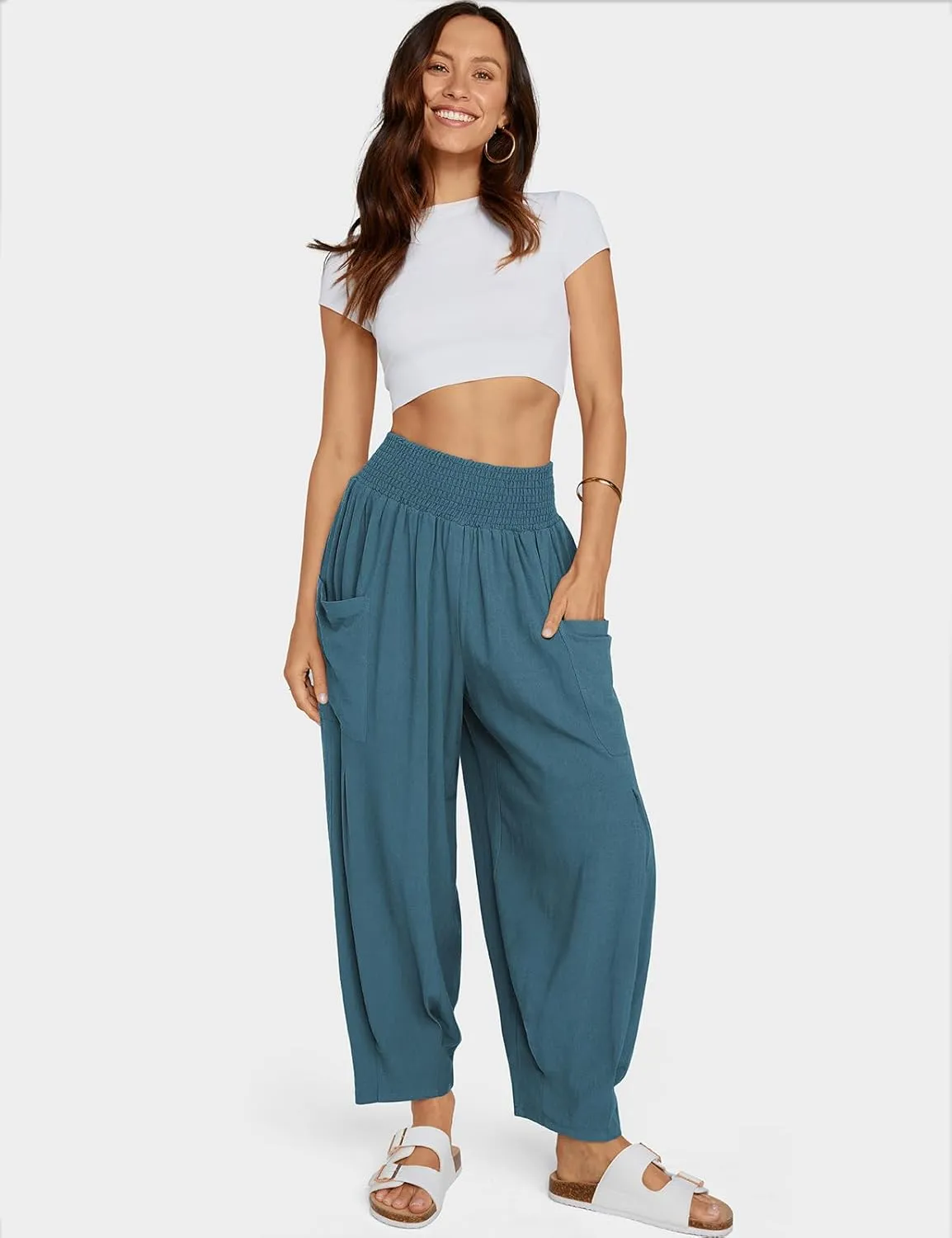 TARSE Women Linen Boho Pants Summer Casual Loose High Waist Cargo Lounge Harem Pant 2025 Beach Travel Vacation Outfits