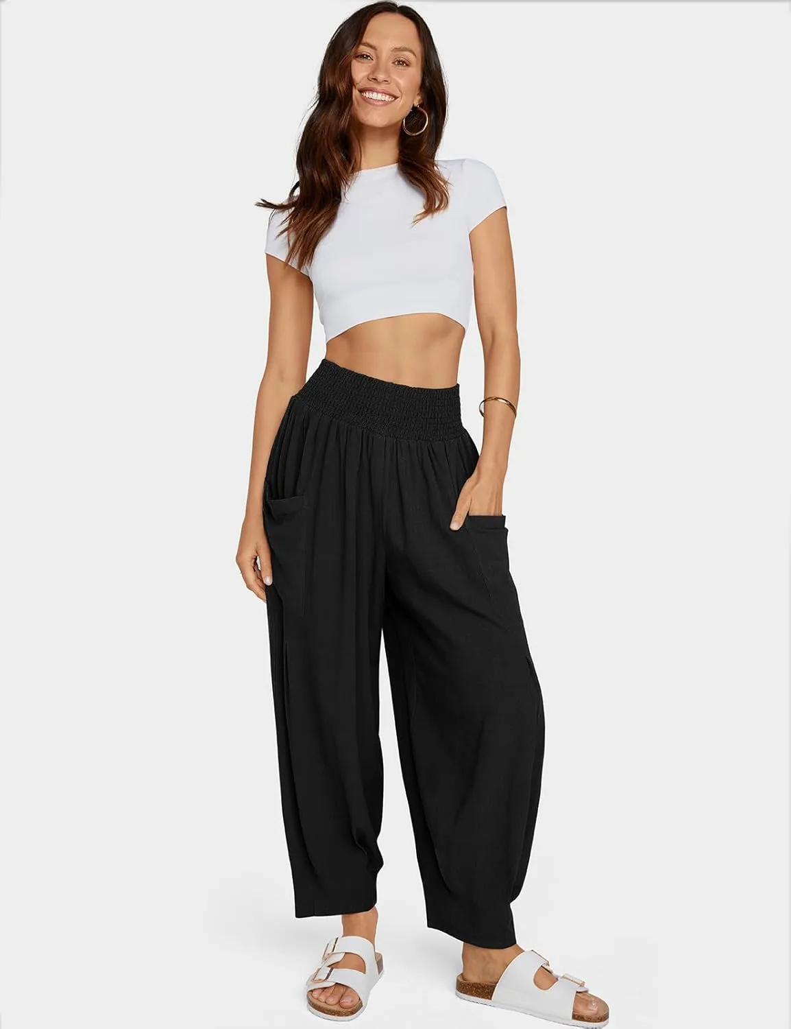 TARSE Women Linen Boho Pants Summer Casual Loose High Waist Cargo Lounge Harem Pant 2025 Beach Travel Vacation Outfits