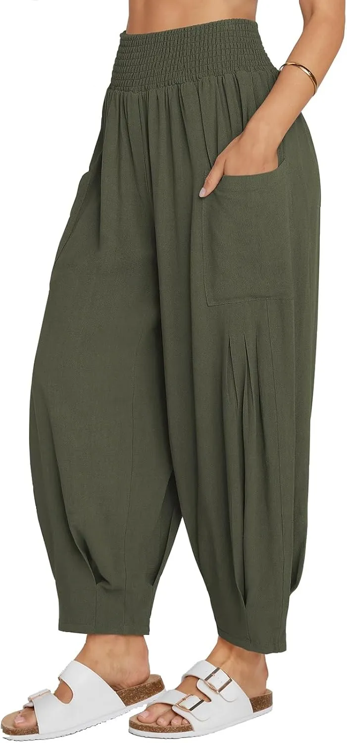 TARSE Women Linen Boho Pants Summer Casual Loose High Waist Cargo Lounge Harem Pant 2025 Beach Travel Vacation Outfits