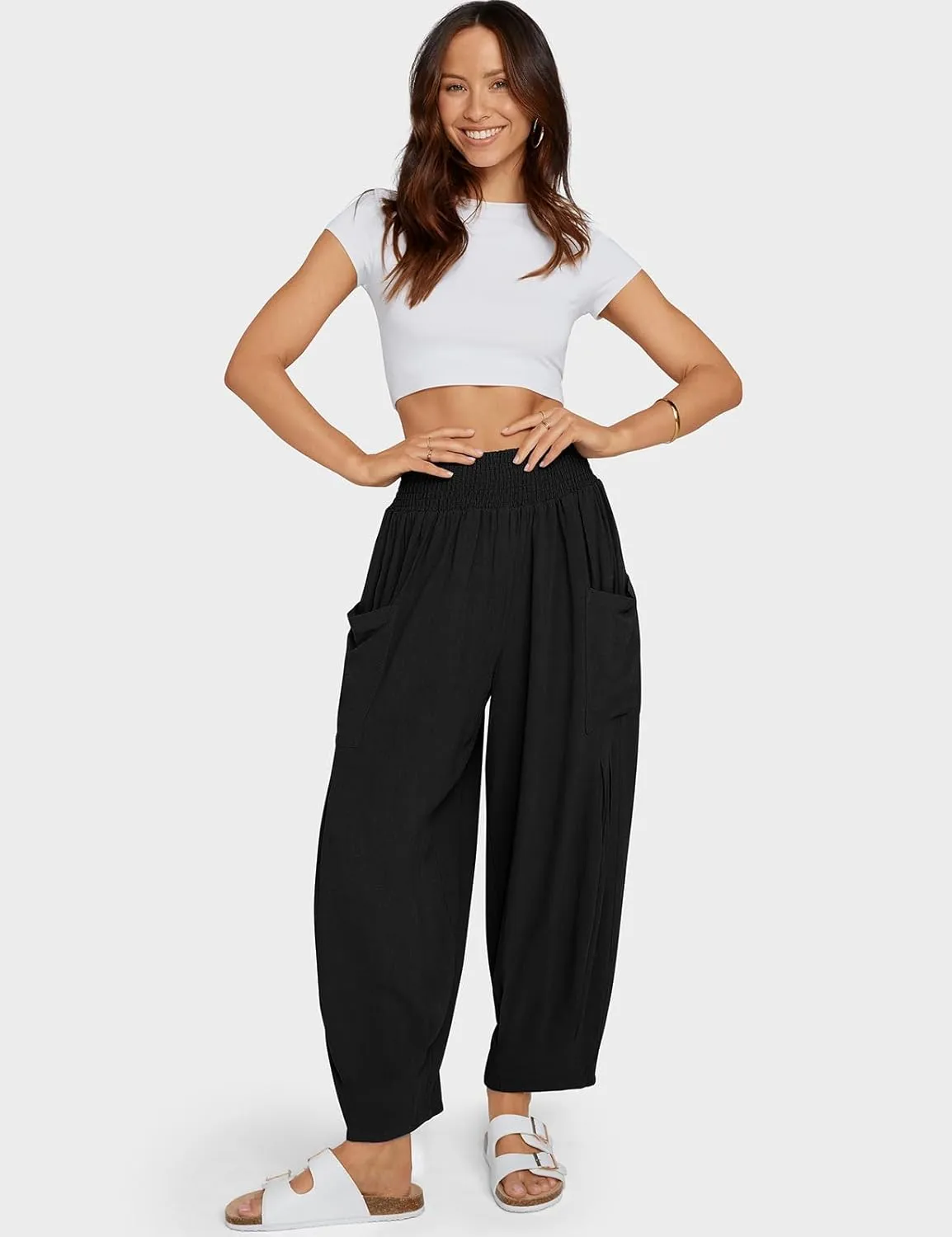 TARSE Women Linen Boho Pants Summer Casual Loose High Waist Cargo Lounge Harem Pant 2025 Beach Travel Vacation Outfits