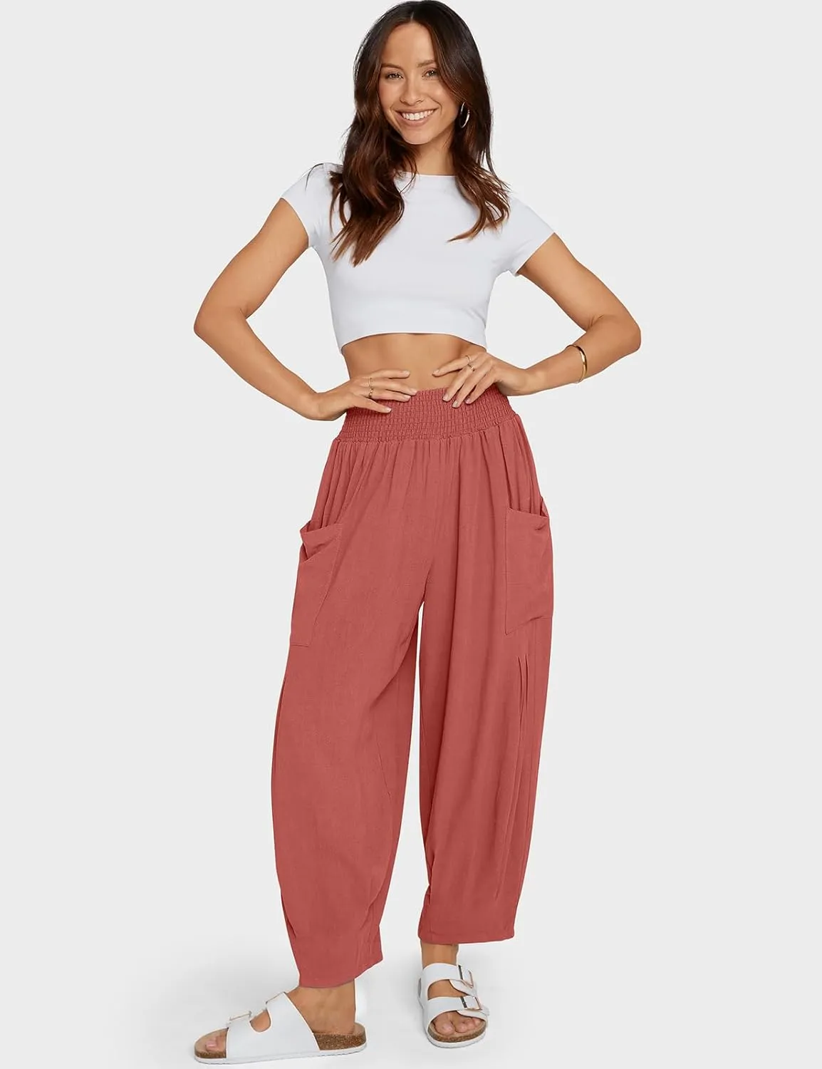 TARSE Women Linen Boho Pants Summer Casual Loose High Waist Cargo Lounge Harem Pant 2025 Beach Travel Vacation Outfits