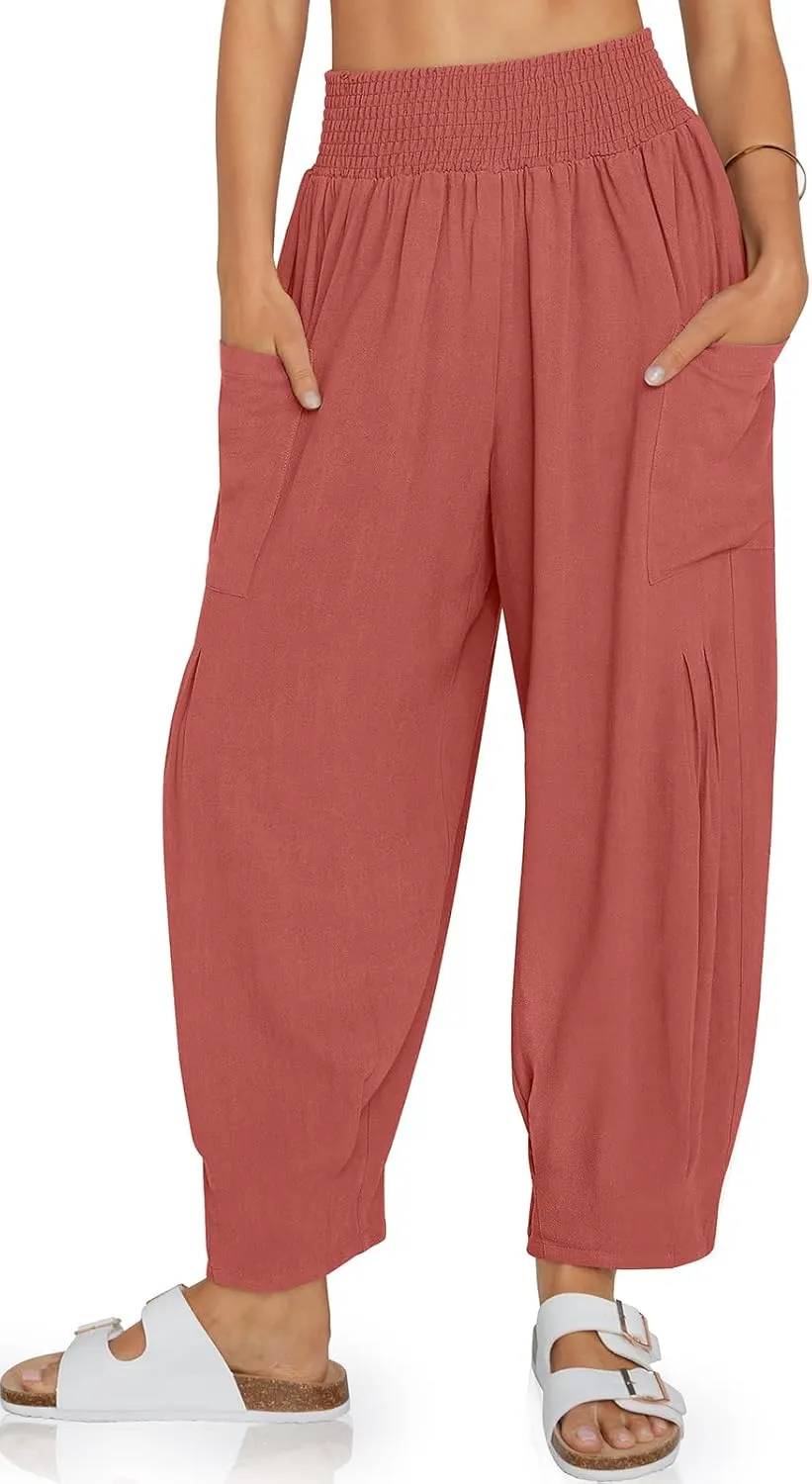 TARSE Women Linen Boho Pants Summer Casual Loose High Waist Cargo Lounge Harem Pant 2025 Beach Travel Vacation Outfits