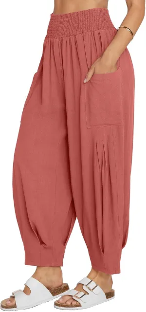 TARSE Women Linen Boho Pants Summer Casual Loose High Waist Cargo Lounge Harem Pant 2025 Beach Travel Vacation Outfits