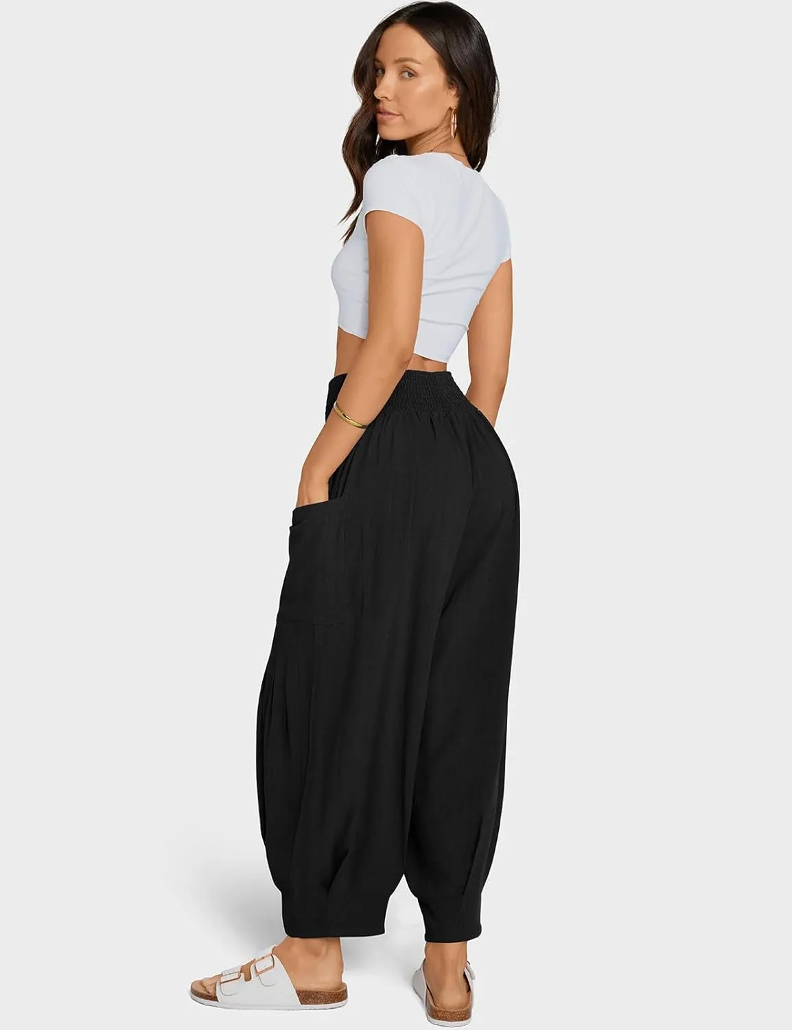 TARSE Women Linen Boho Pants Summer Casual Loose High Waist Cargo Lounge Harem Pant 2025 Beach Travel Vacation Outfits
