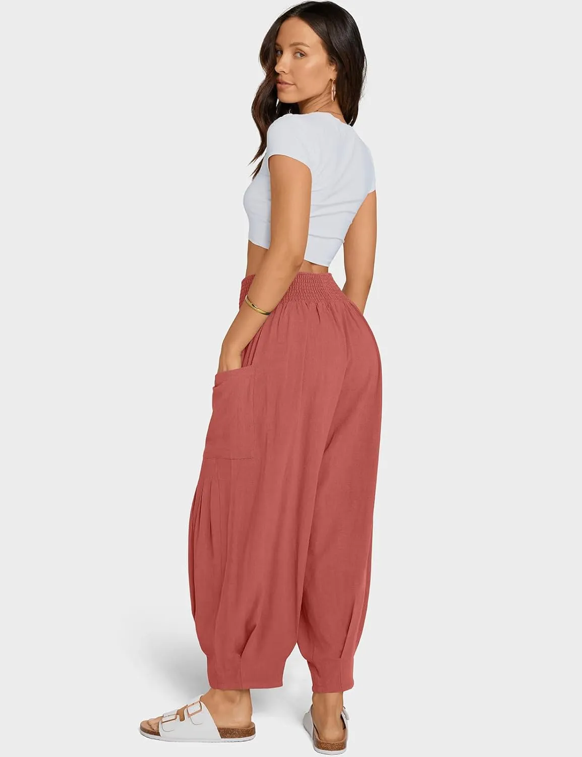 TARSE Women Linen Boho Pants Summer Casual Loose High Waist Cargo Lounge Harem Pant 2025 Beach Travel Vacation Outfits