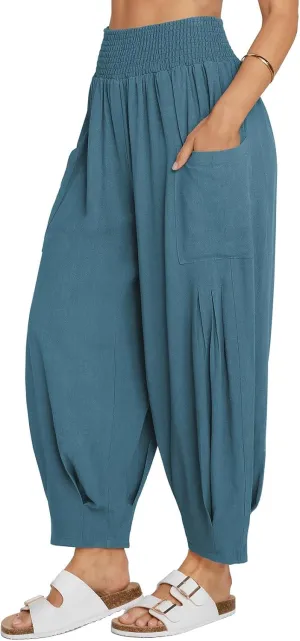 TARSE Women Linen Boho Pants Summer Casual Loose High Waist Cargo Lounge Harem Pant 2025 Beach Travel Vacation Outfits