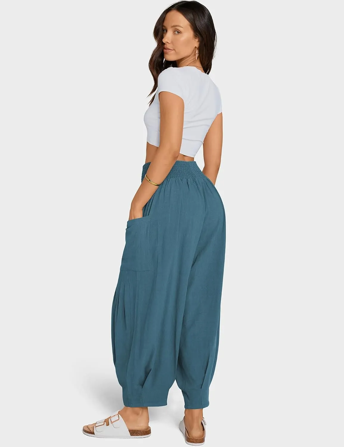 TARSE Women Linen Boho Pants Summer Casual Loose High Waist Cargo Lounge Harem Pant 2025 Beach Travel Vacation Outfits