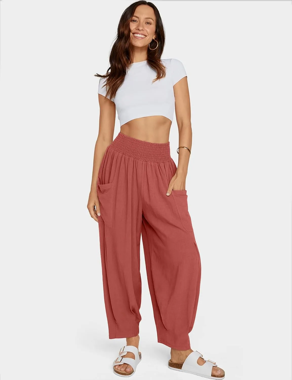 TARSE Women Linen Boho Pants Summer Casual Loose High Waist Cargo Lounge Harem Pant 2025 Beach Travel Vacation Outfits