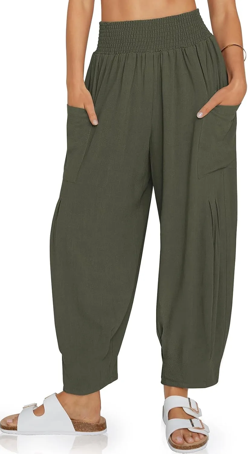 TARSE Women Linen Boho Pants Summer Casual Loose High Waist Cargo Lounge Harem Pant 2025 Beach Travel Vacation Outfits