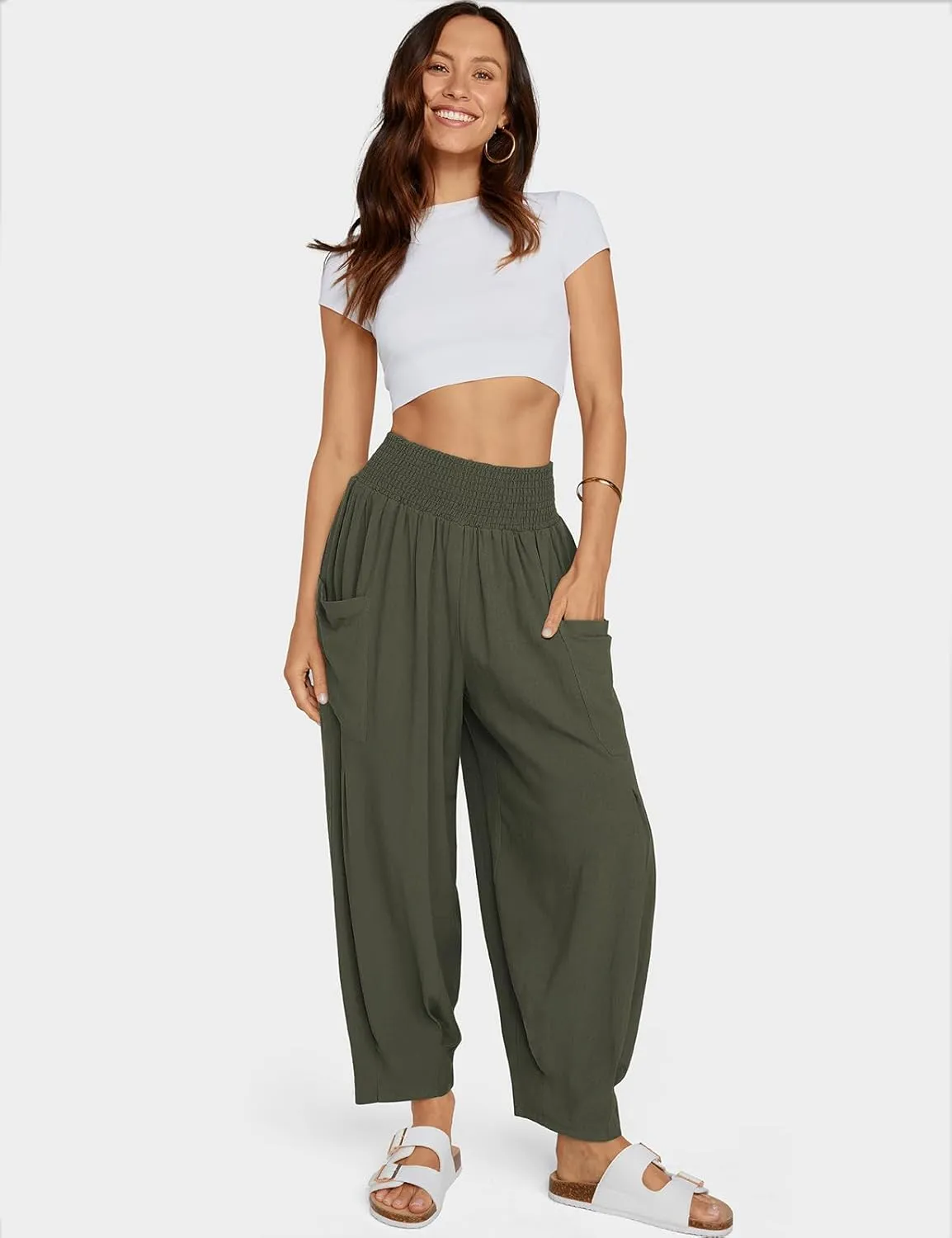 TARSE Women Linen Boho Pants Summer Casual Loose High Waist Cargo Lounge Harem Pant 2025 Beach Travel Vacation Outfits