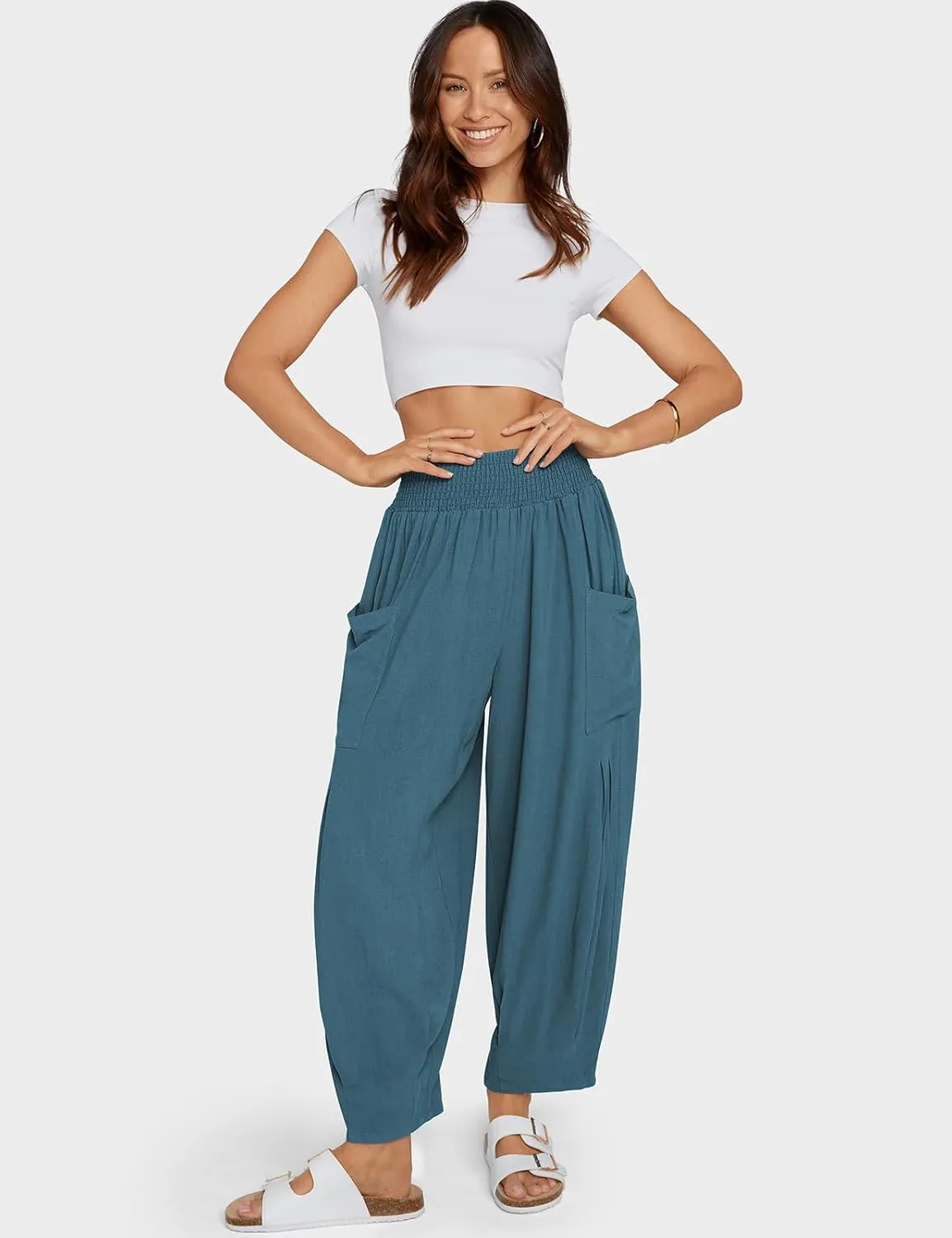 TARSE Women Linen Boho Pants Summer Casual Loose High Waist Cargo Lounge Harem Pant 2025 Beach Travel Vacation Outfits