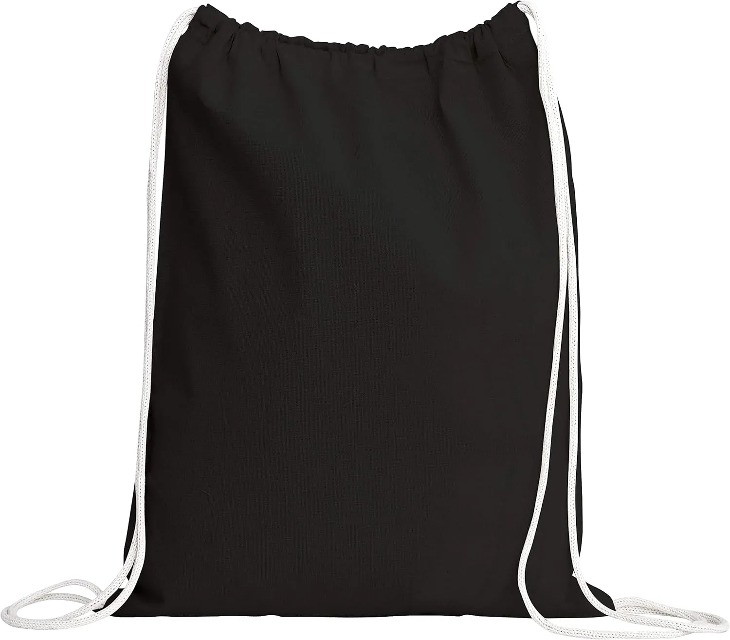 TBF Cotton Drawstring Backpack Gym Sack Canvas Cinch Sport Pack for Men, Women - Set of 12, Black