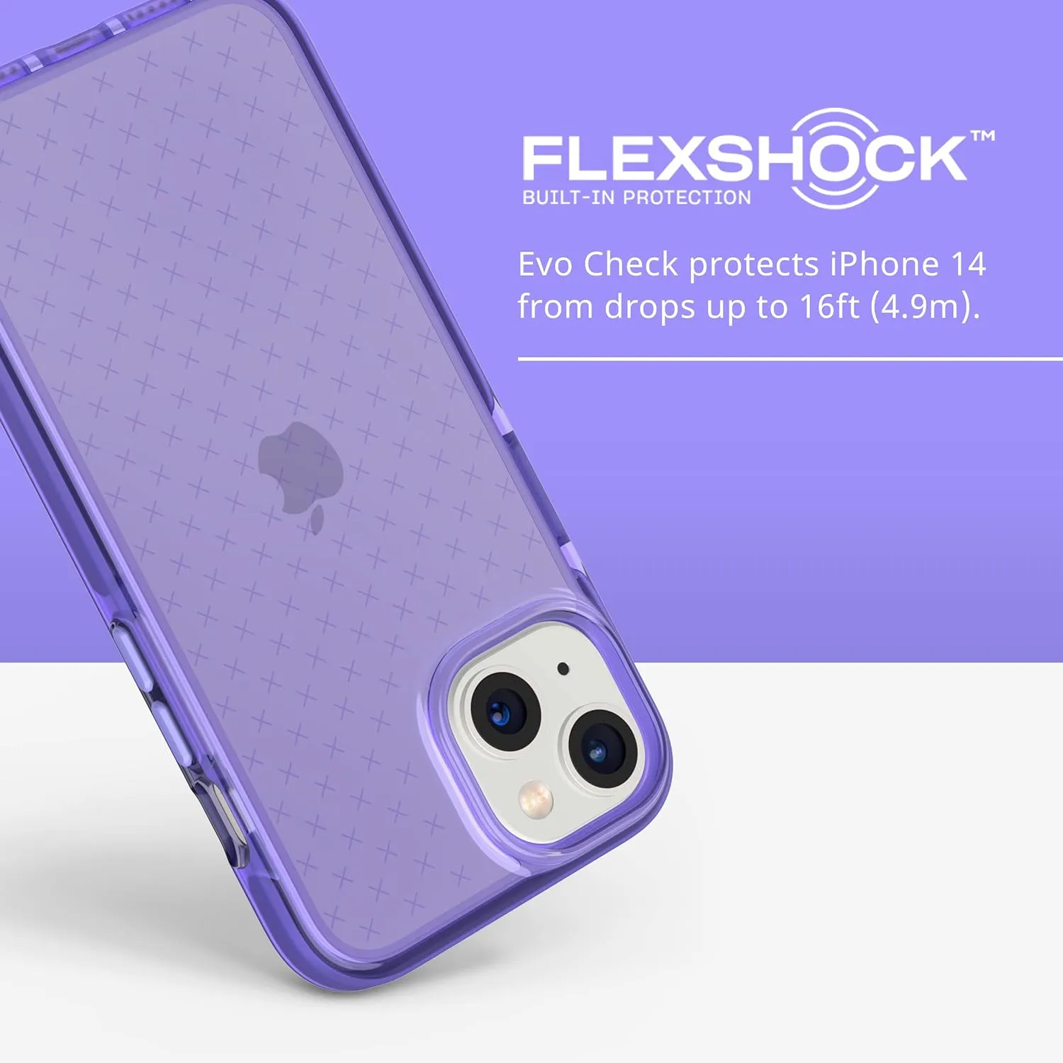 Tech21 iPhone 14 Evo Check – Shock-Absorbing & Slim Protective Phone Case with 16ft FlexShock Multi-Drop Protection & Extra Buttons