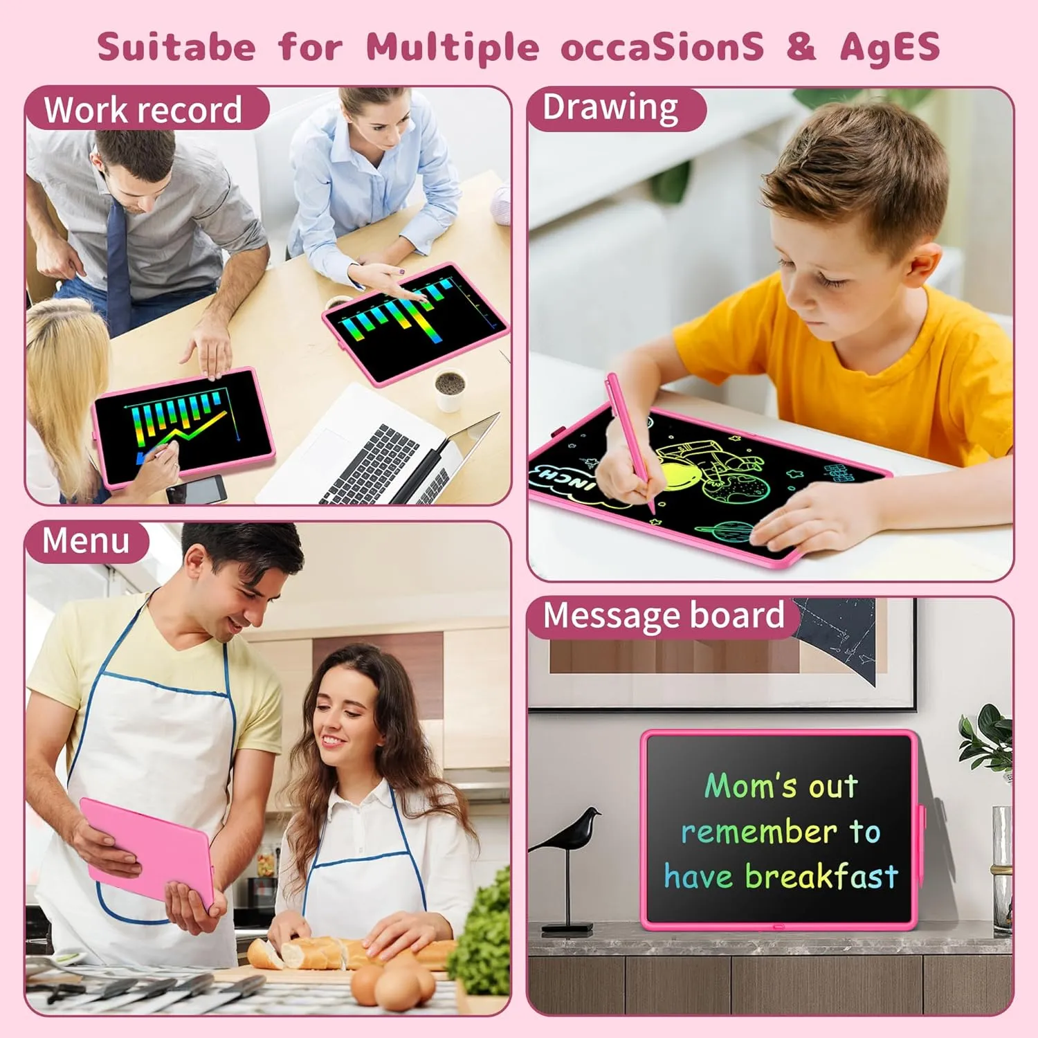 Teen Girl Birthday Gifts, 0 SMALL MODEL LCD Writing Tablet for Kids, Educational Toys for 3-10  Years, Toddler Toys for 1-2 Year Old, Large Rechargeable Doodle Board Pad, Easter Basket Stuffers (Pink)