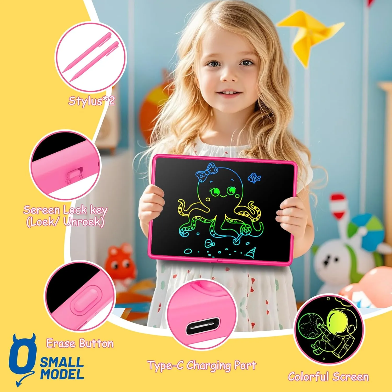 Teen Girl Birthday Gifts, 0 SMALL MODEL LCD Writing Tablet for Kids, Educational Toys for 3-10  Years, Toddler Toys for 1-2 Year Old, Large Rechargeable Doodle Board Pad, Easter Basket Stuffers (Pink)
