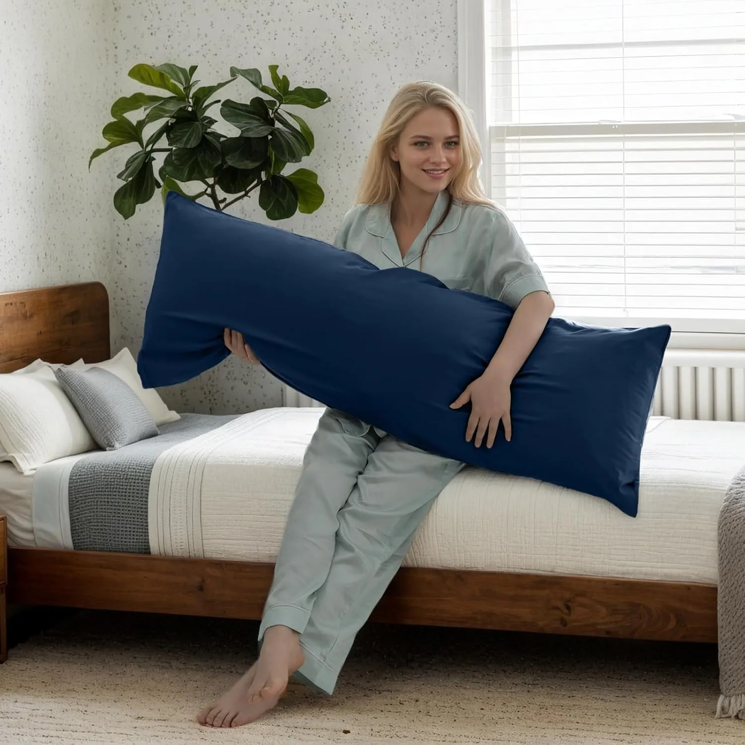 TELUS Body Cooling Pillow Cases Cover, Bamboo Rayon Pillowcases with Zipper Closure, Cool and Breathable Pillow Case for Hot Sleepers and Night Sweats, 20x54 inches, Navy Blue