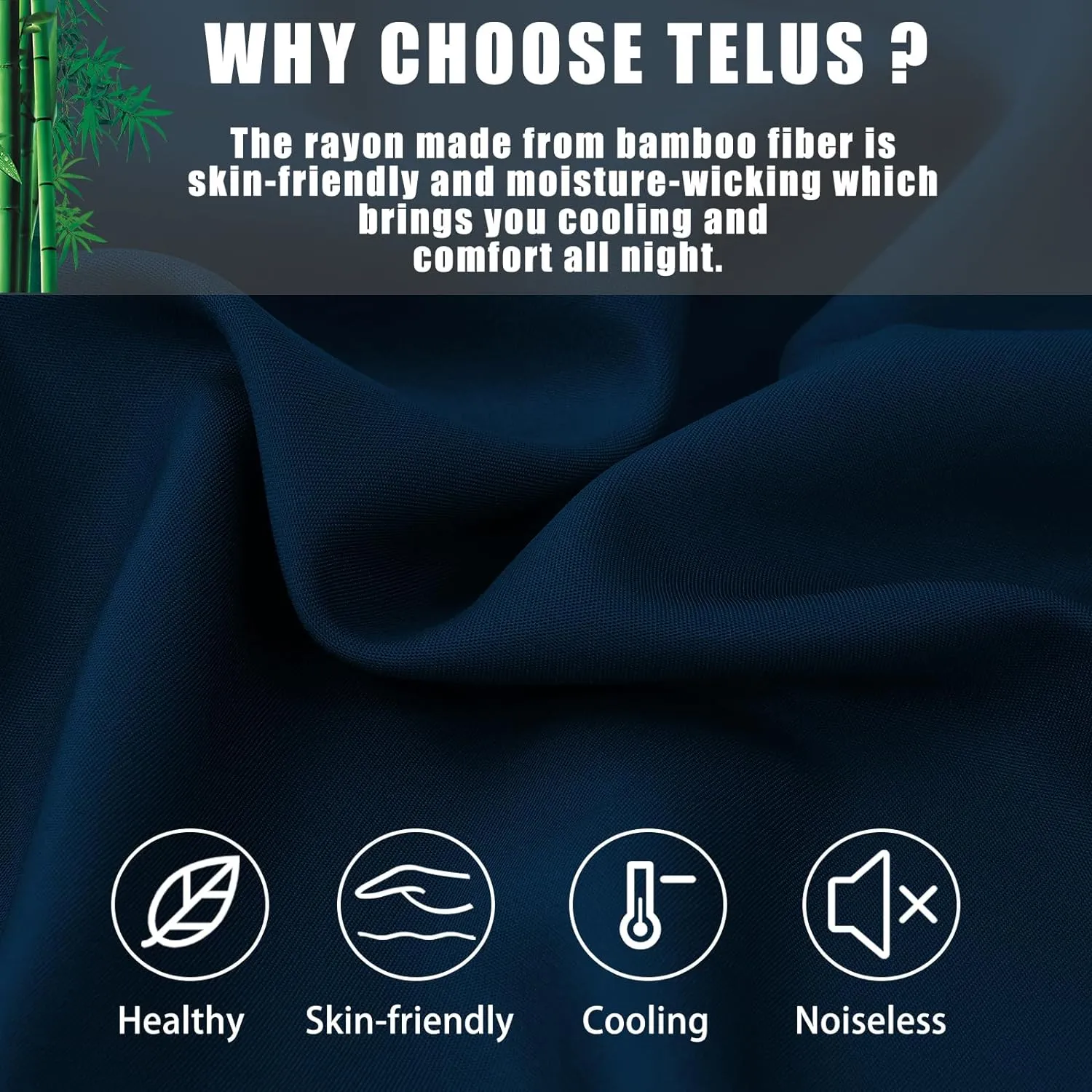 TELUS Body Cooling Pillow Cases Cover, Bamboo Rayon Pillowcases with Zipper Closure, Cool and Breathable Pillow Case for Hot Sleepers and Night Sweats, 20x54 inches, Navy Blue