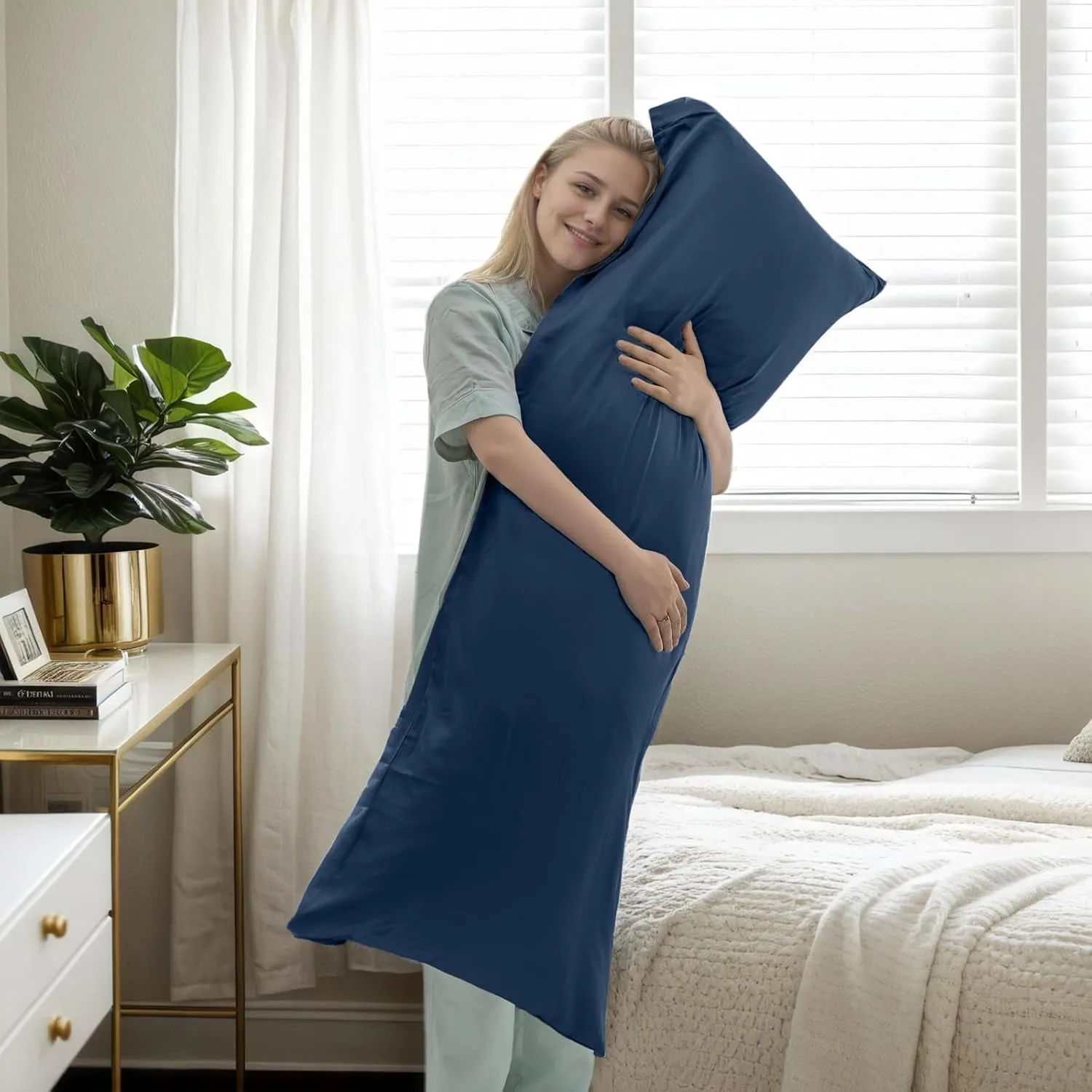 TELUS Body Cooling Pillow Cases Cover, Bamboo Rayon Pillowcases with Zipper Closure, Cool and Breathable Pillow Case for Hot Sleepers and Night Sweats, 20x54 inches, Navy Blue