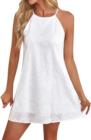 Tennis Dress for Women Built-in Shorts Summer Sleeveless Spaghetti Strap Sundress Workout Athletic Dress with Pocket