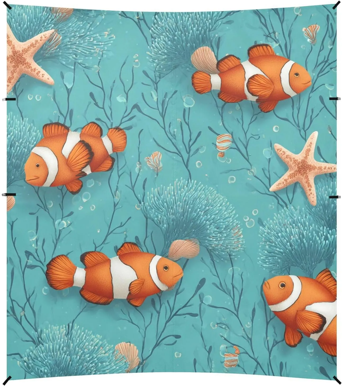 Tents Beach Tent with Sand Anchor, Orange Clownfish Starfish Pattern Teal Portable Canopy Sunshade - 9' x 10' - Sandbags & Reinforced Corners & Stability Poles Sun Shelter Outdoor Camping