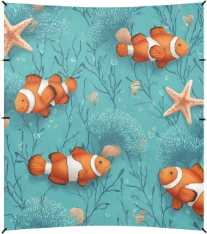 Tents Beach Tent with Sand Anchor, Orange Clownfish Starfish Pattern Teal Portable Canopy Sunshade - 9' x 10' - Sandbags & Reinforced Corners & Stability Poles Sun Shelter Outdoor Camping