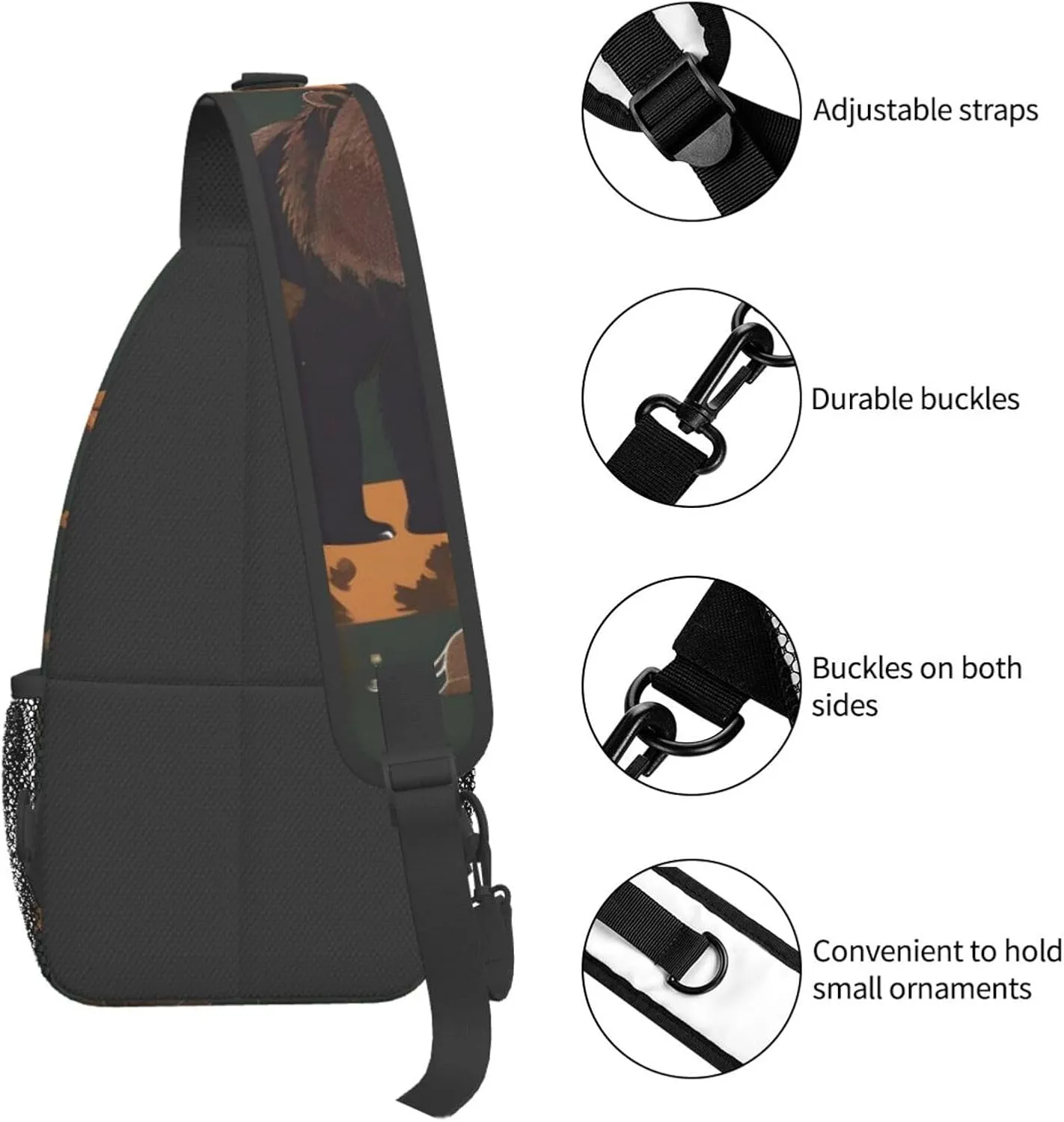 The Lodge Bear Deer Unisex Casual Diagonal Chest Bag,Multipurpose Crossbody Shoulder Bag Travel Hiking Daypack