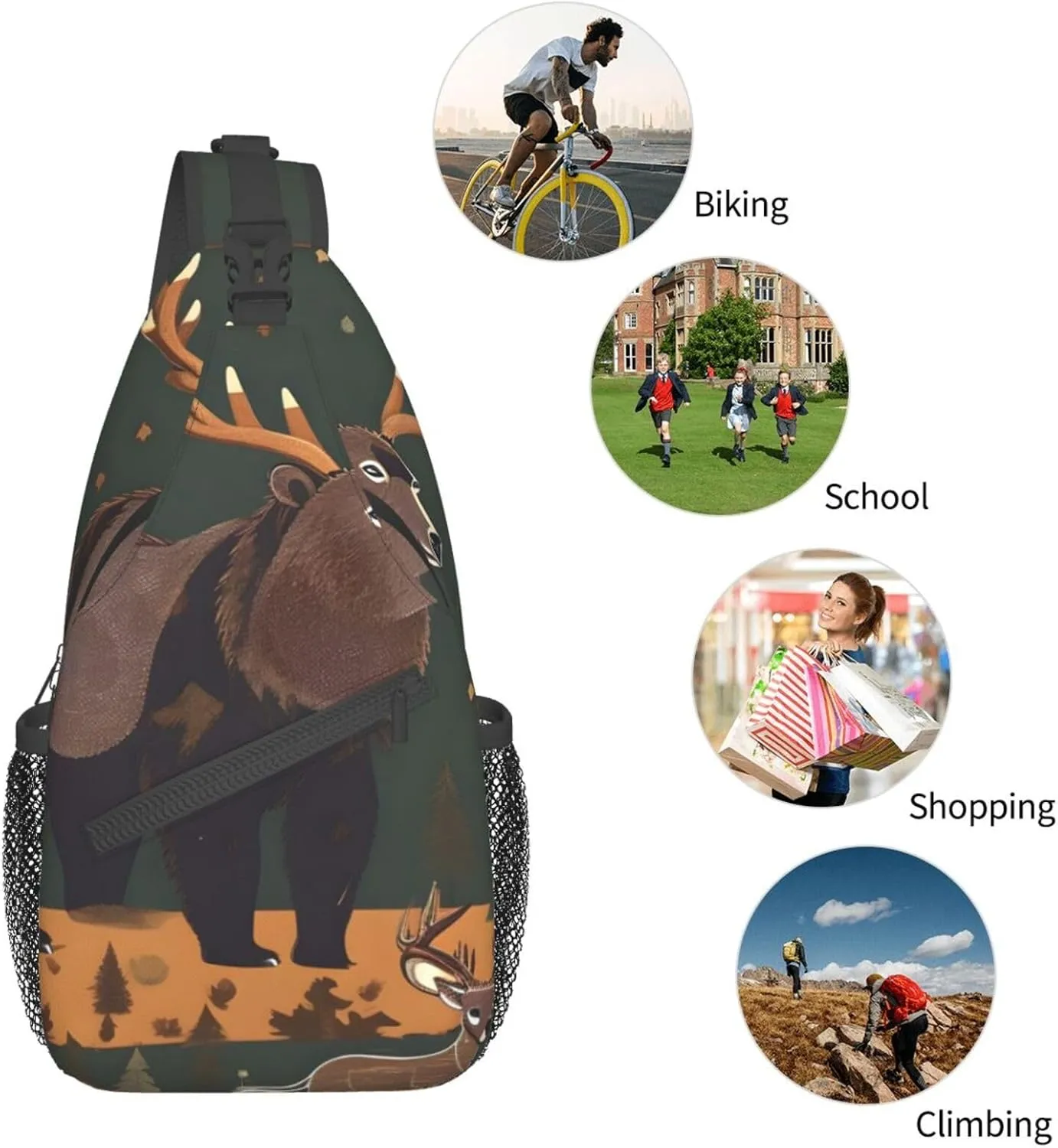 The Lodge Bear Deer Unisex Casual Diagonal Chest Bag,Multipurpose Crossbody Shoulder Bag Travel Hiking Daypack