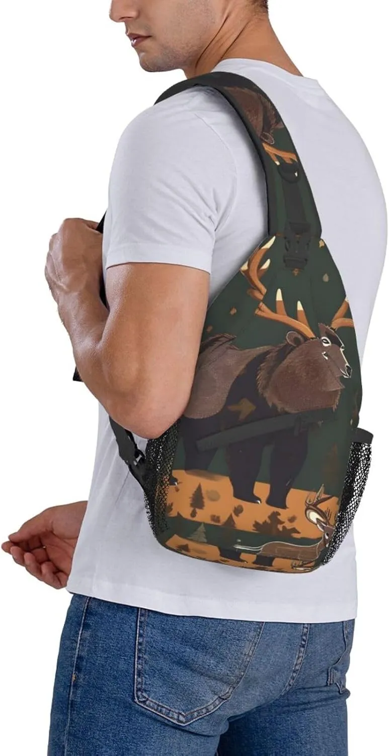 The Lodge Bear Deer Unisex Casual Diagonal Chest Bag,Multipurpose Crossbody Shoulder Bag Travel Hiking Daypack