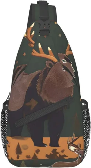 The Lodge Bear Deer Unisex Casual Diagonal Chest Bag,Multipurpose Crossbody Shoulder Bag Travel Hiking Daypack