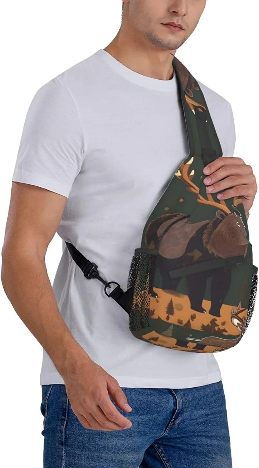 The Lodge Bear Deer Unisex Casual Diagonal Chest Bag,Multipurpose Crossbody Shoulder Bag Travel Hiking Daypack